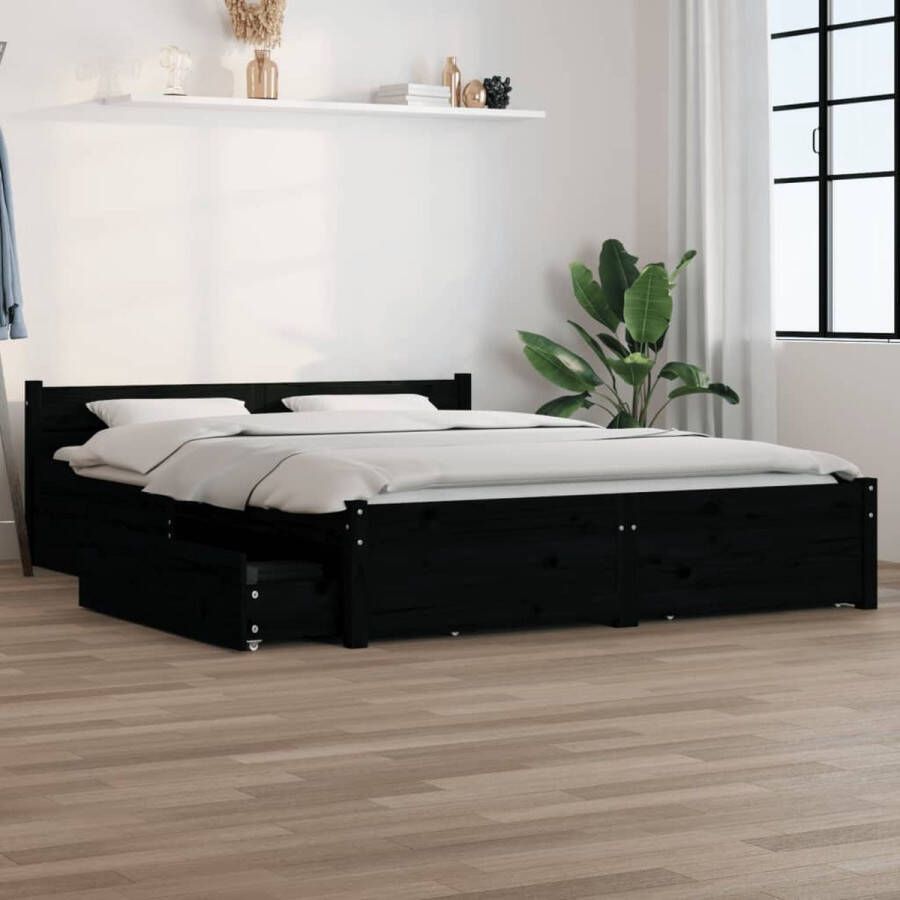 The Living Store Bedframe met lades zwart 120x190 cm 4FT Small Double Bedframe Bedframes Bed Bedbodem Ledikant Bed Frame Massief Houten Bedframe Slaapmeubel Tweepersoonsbed Bedden Bedbodems