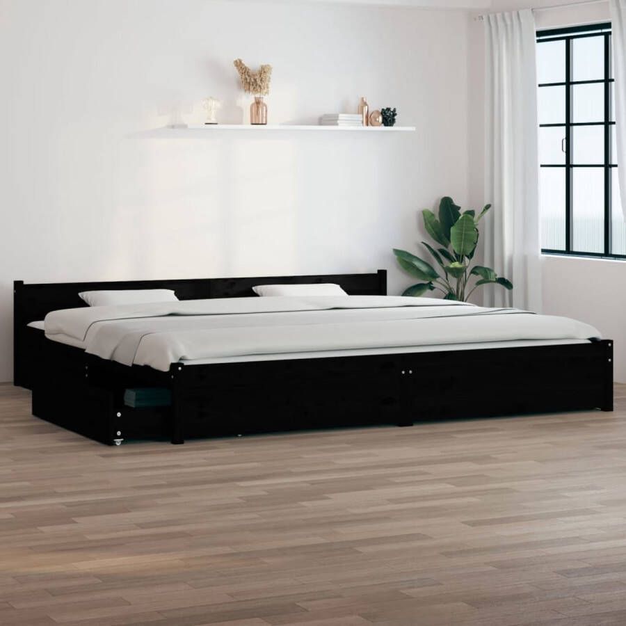 The Living Store Bedframe met lades zwart 180x200 cm 6FT Super King Bedframe Bedframes Bed Bedbodem Ledikant Bed Frame Massief Houten Bedframe Slaapmeubel Tweepersoonsbed Bedden Bedbodems