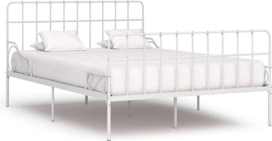 The Living Store Metalen Bedframe Wit 204 x 125 x 95 cm 120 x 200 cm Bloempatroon Metalen Bedframe Wit Bedframe 120x200 Bedframe Met Lattenbodem Design Bedframe