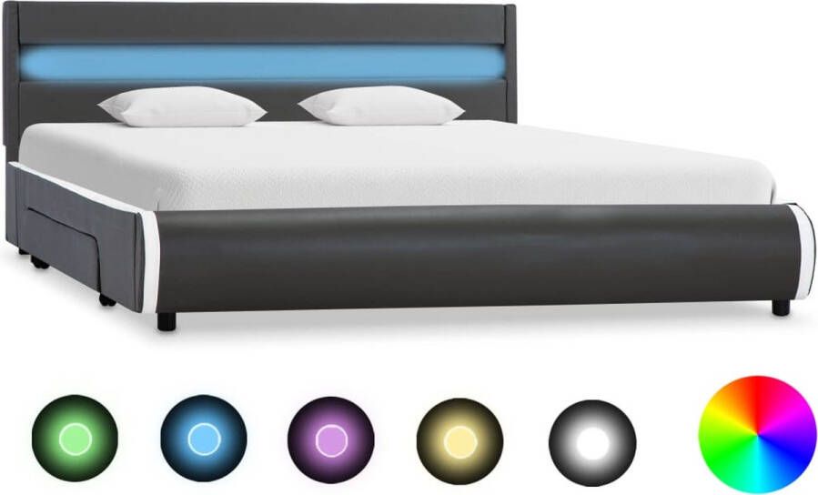The Living Store Bedframe met LED kunstleer antraciet 140x200 cm Bed