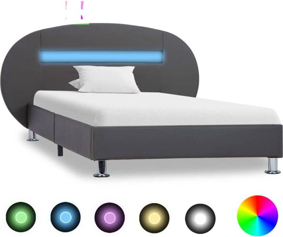 The Living Store Bedframe met LED kunstleer grijs 100x200 cm Bed
