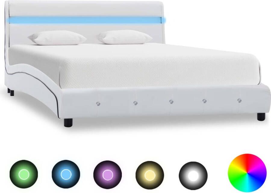 The Living Store Bedframe met LED kunstleer wit 120x200 cm Bed