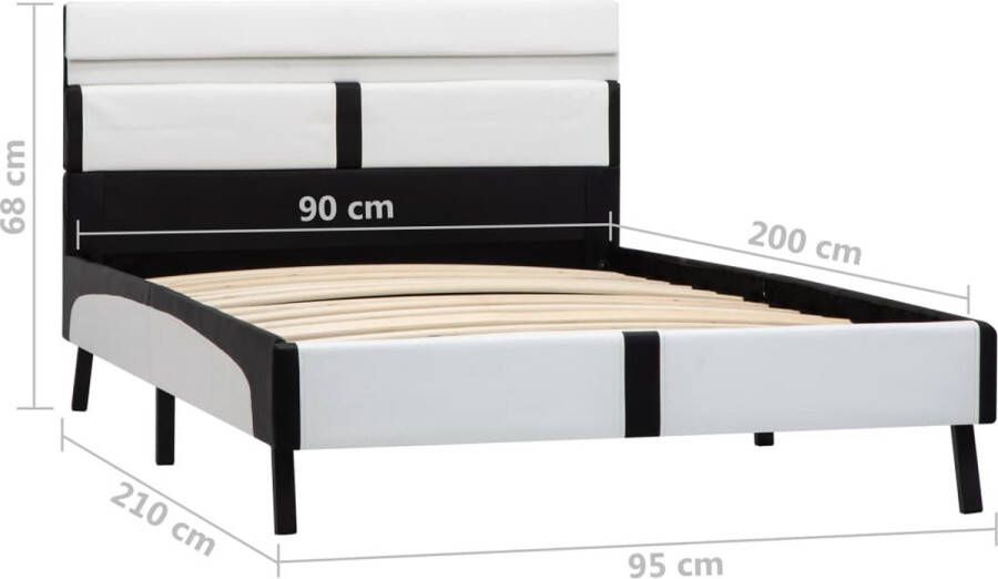 The Living Store Bedframe met LED kunstleer wit en zwart 90x200 cm Bedframe Bedframes Bed Bedden Eenpersoonsbed Eenpersoonsbedden Slaapkamermeubilair Slaapkamermeubel Slaapkamermeubels Slaapkamermeubelen Slaapmeubel - Foto 2