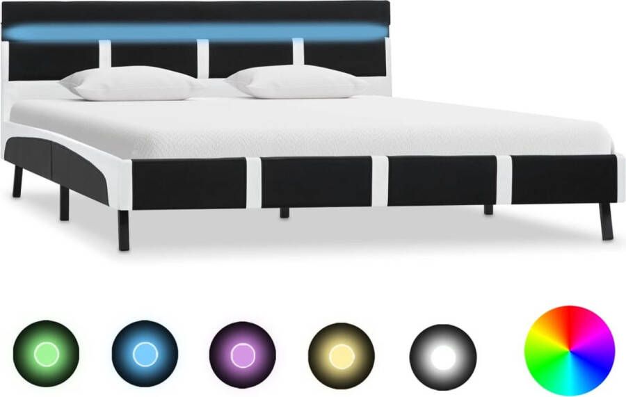 The Living Store Bedframe met LED kunstleer zwart 120x200 cm Bed