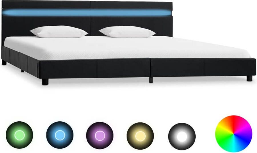 The Living Store Bedframe met LED kunstleer zwart 180x200 cm Bed