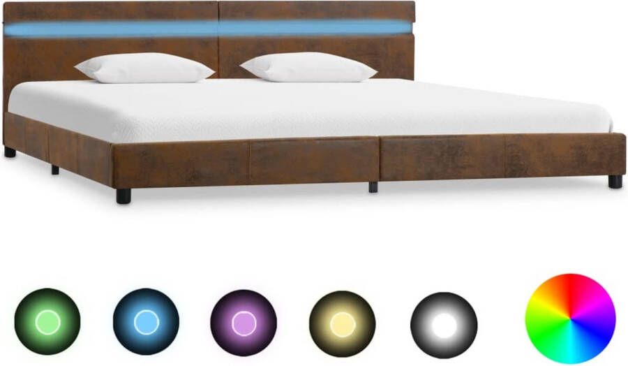 The Living Store Bedframe Bruin Stoffen Bekleding 208 x 184 x 65 cm Geschikt voor Matras 180 x 200 cm Inclusief LED-strip Met Afstandsbediening USB-aansluiting