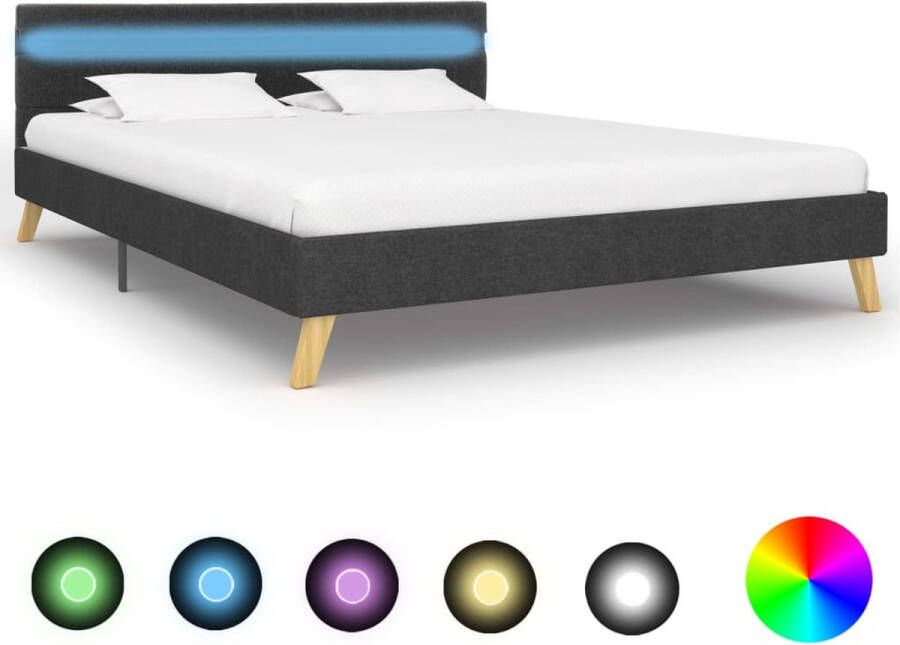 The Living Store Bed Donkergrijs 211x125x75 cm MDF Multiplex LED-strip