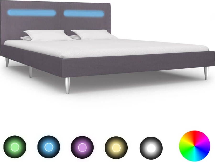 The Living Store Bedframe Classic LED grijs 180 x 200 cm ijzer MDF en stof