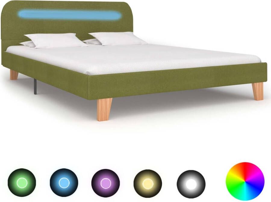 The Living Store Bedframe met LED stof groen 140x200 cm Bed