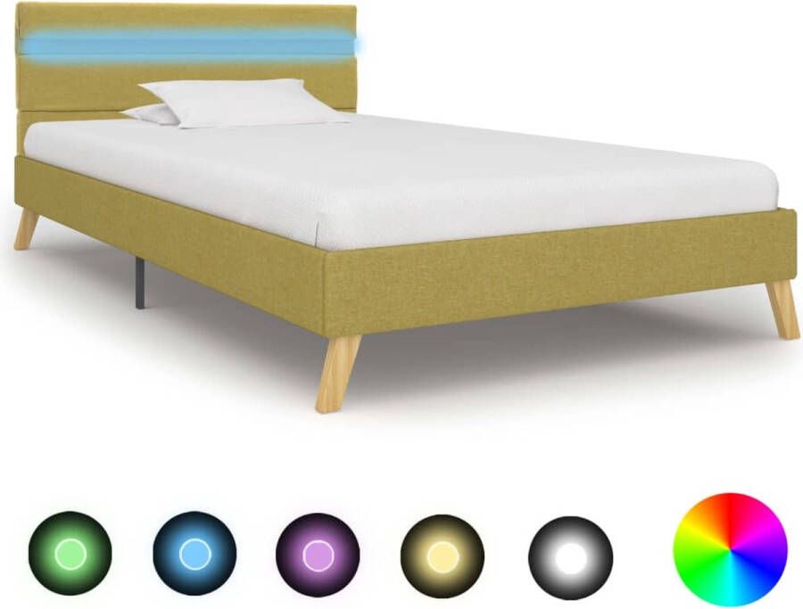 The Living Store Bedframe met LED stof groen 90x200 cm Bed