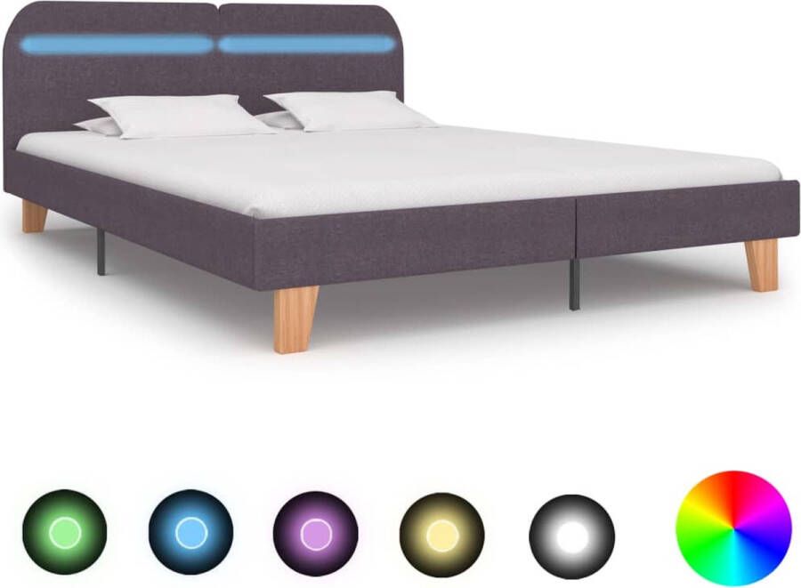 The Living Store Bedframe met LED stof taupe 160x200 cm Bed