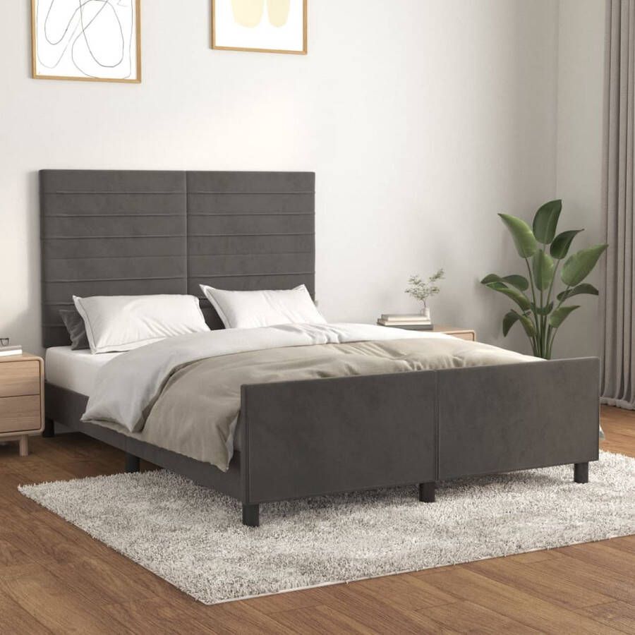 The Living Store bedframe met verstelbaar hoofdeinde Fluweel Donkergrijs 193 x 146 x 118 128 cm Geschikt voor matras 140 x 190 cm Inclusief montagehandleiding Bed Frame Hoofdboard Tweepersoonsbed Velvet Bed Grijs Bed