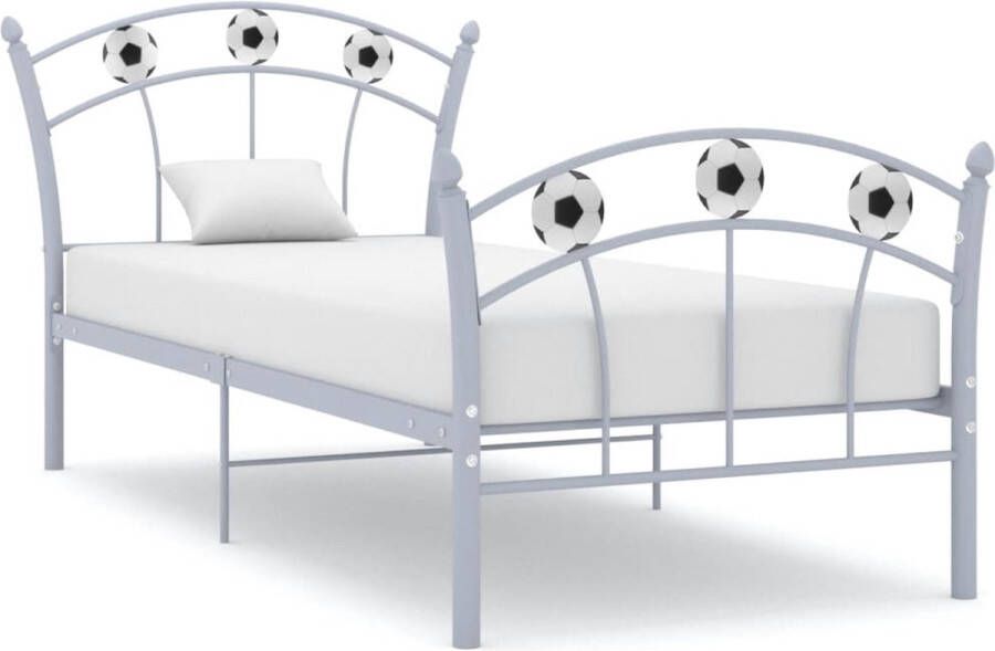 The Living Store Bedframe met voetbaldesign metaal grijs 90x200 cm Bedframe Bed Frame Bed Frames Bed Bedden Metalen Bedframe Metalen Bedframes 1-persoonsbed 1