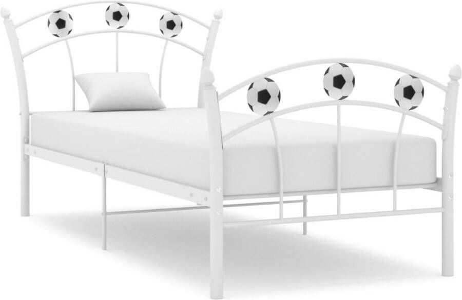 The Living Store Bedframe met voetbaldesign metaal wit 90x200 cm Bedframe Bed Frame Bed Frames Bed Bedden Metalen Bedframe Metalen Bedframes 1-persoonsbed 1