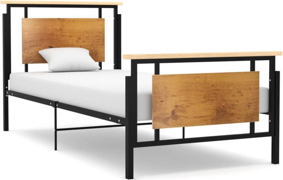 The Living Store Bedframe V59510 Metaal Eikenhout 208.5x109x90 cm Geschikt voor 100x200 cm matras Metalen Bed Frame Tweepersoons Bed Eikenhouten Bed Zwarte Bed Boxspring Frame