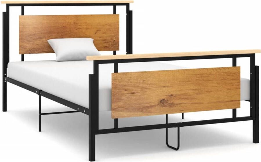 The Living Store Bedframe Eikenhout metaal MDF 208.5x129.5x90 cm Zwart Bed Frame Houten Bedframe Metalen Bedframe Eikenhouten Bedframe Zwarte Bedframe