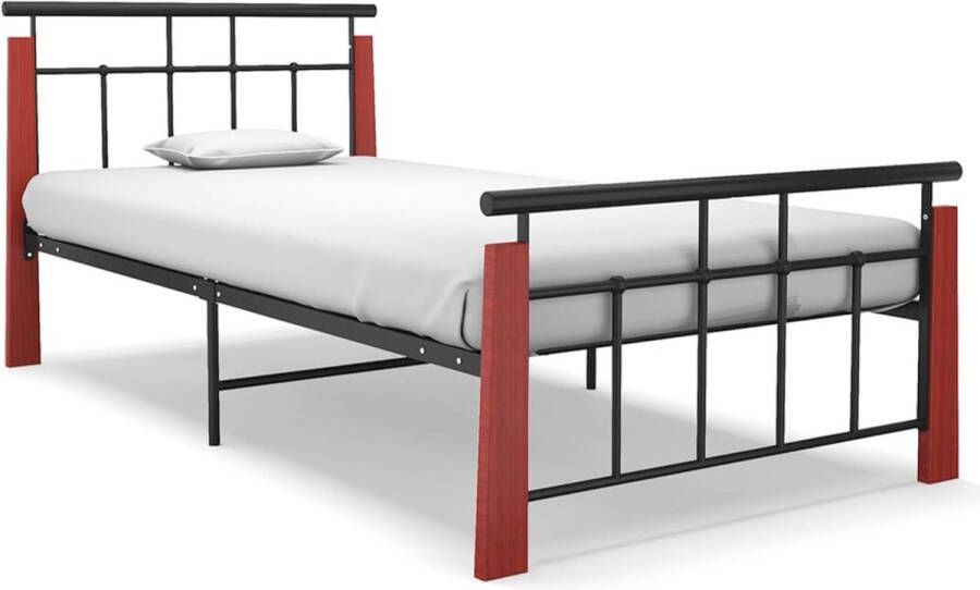 The Living Store Bedframe metaal en massief eikenhout 100x200 cm Bedframe Bed Frame Bed Frames Bed Bedden Metalen Bedframe Metalen Bedframes 1-persoonsbed 1