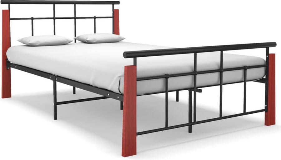The Living Store Bedframe metaal en massief eikenhout 120x200 cm Bedframe Bed Frame Bed Frames Bed Bedden Metalen Bedframe Metalen Bedframes 2-persoonsbed 2