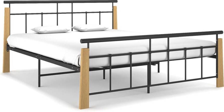 The Living Store Bedframe metaal en massief eikenhout 160x200 cm Bedframe Bed Frame Bed Frames Bed Bedden Metalen Bedframe Metalen Bedframes 2-persoonsbed 2