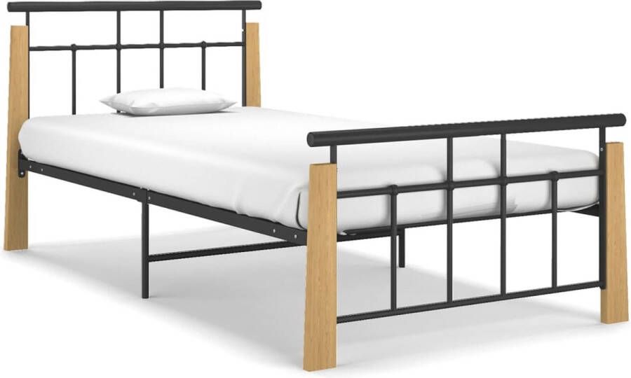 The Living Store Bedframe metaal en massief eikenhout 90x200 cm Bedframe Bed Frame Bed Frames Bed Bedden Metalen Bedframe Metalen Bedframes 1-persoonsbed 1