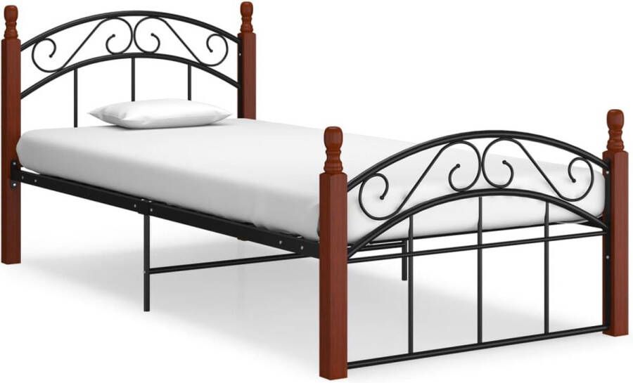 The Living Store Bedframe metaal en massief eikenhout zwart 100x200 cm Bedframe Bedframes Bed Bedden Frame Frames Eenpersoonsbed Eenpersoonsbedden Bedombouw Bedombouwen Metalen Bed - Foto 2