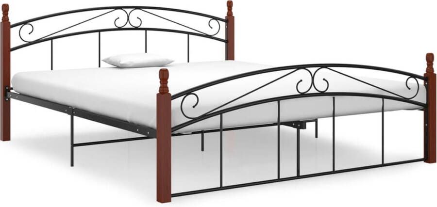 The Living Store Bedframe metaal en massief eikenhout zwart 160x200 cm Bed