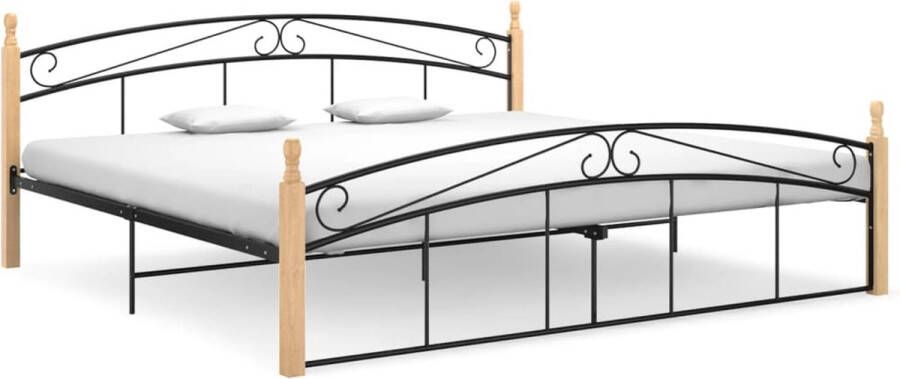 The Living Store Bedframe metaal en massief eikenhout zwart 200x200 cm Bedframe Bedframes Bed Bedden Frame Frames Tweepersoonsbed Tweepersoonsbedden Bedombouw Bedombouwen Metalen Bed