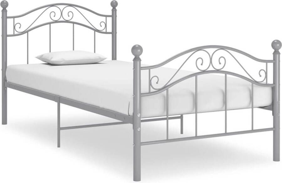 The Living Store Eenpersoonsbed Gepoedercoat Metaal Grijs 209x107x92.5 cm Stevig en duurzaam Eenpersoonsbed Metalen Bed Frame Poedercoating Grijs Bed Tweepersoonsbed