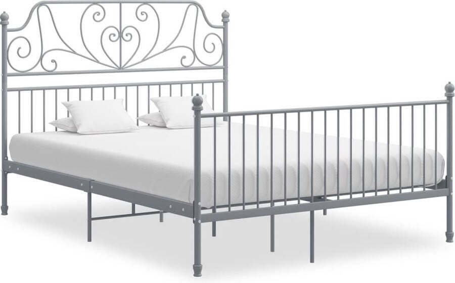 The Living Store Bedframe metaal grijs 140x200 cm Bedframe Bed Frame Bed Frames Bed Bedden Metalen Bedframe Metalen Bedframes 2-persoonsbed 2