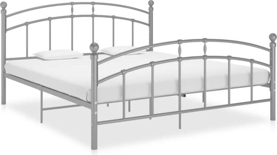 The Living Store Bedframe metaal grijs 160x200 cm Bedframe Bedframes Tweepersoonsbed Tweepersoonsbedden Bed Bedden Bedombouw Bedombouwen Frame Frames Slaapmeubel - Foto 2