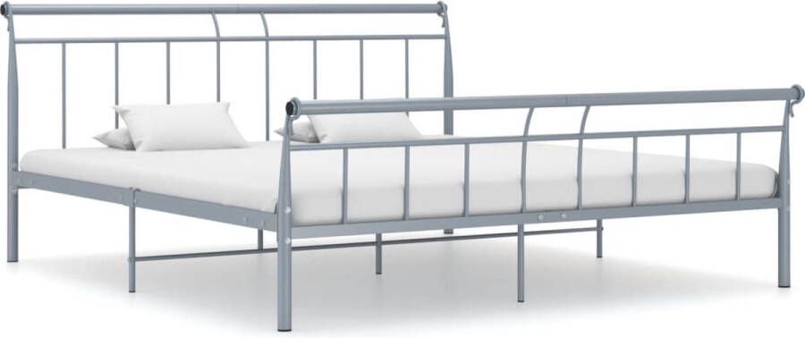 The Living Store Metalen Bedframe Grijs 208x186x90 cm Massieve constructie van gepoedercoat metaal Metalen Bedframe Grijs Bedframe Tweepersoons Bed King Size Bed Boxspring Bed
