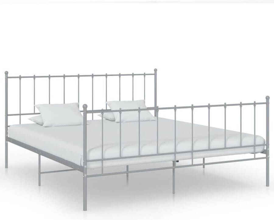 The Living Store Bedframe Tweepersoons Metaal Grijs 206 x 185 x 99 cm (L x B x H) Montage vereist Tweepersoons Bed Metalen Bed Frame Grijze Bed Slaapcomfort Bedsteun