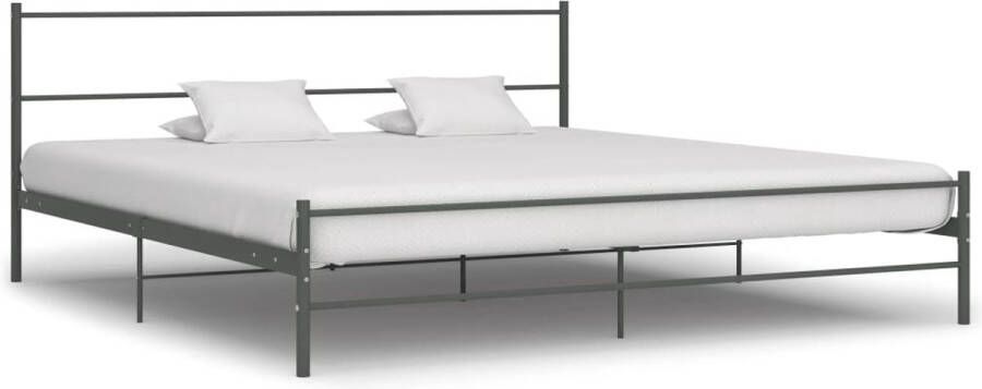 The Living Store Bedframe metaal grijs 200x200 cm Bedframe Bedframes Tweepersoonsbed Tweepersoonsbedden Bed Bedden Slaapkamermeubel Slaapkamermeubelen Slaapkamermeubels Slaapkamermeubilair