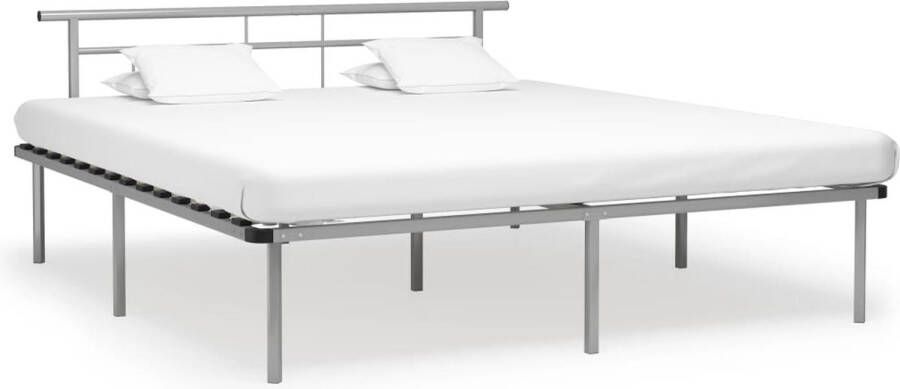 The Living Store Bedframe metaal grijs 200x200 cm Bedframe Bedframes Tweepersoonsbed Tweepersoonsbedden Bed Bedden Bedombouw Bedombouwen Frame Frames Slaapmeubel