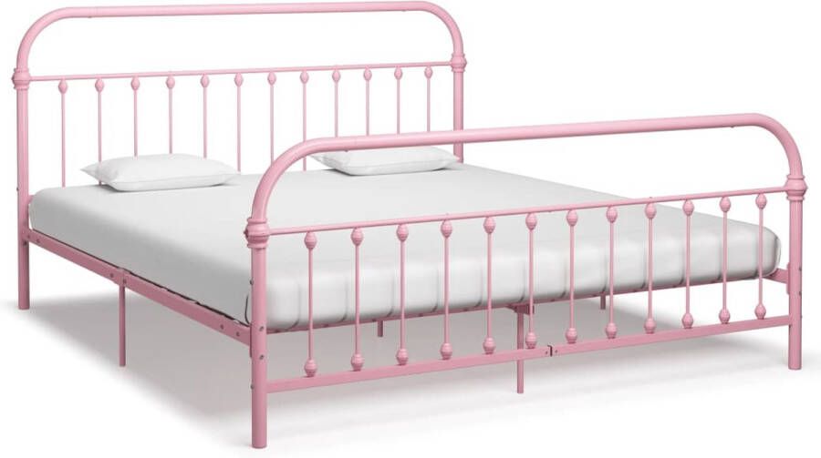 The Living Store Bedframe metaal roze 180x200 cm Bedframe Bedframes Tweepersoonsbed Tweepersoonsbedden Bed Bedden Bedombouw Bedombouwen Frame Frames Slaapmeubel