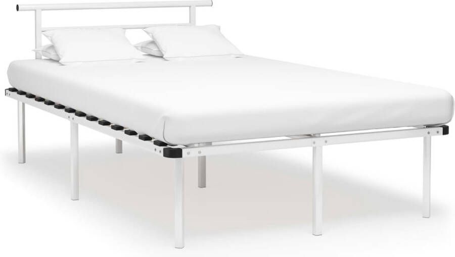 The Living Store Metalen Bedframe Elegant en Klassiek Bedframes 120 x 200 cm Kleur- Wit Materiaal- Gepoedercoat metaal en multiplex Afmetingen- 200 x 120 x 78 cm Ken- Stevige lattenbodem - Foto 2