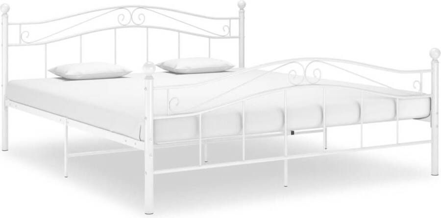 The Living Store Bedframe metaal wit 140x200 cm Bedframe Bedframes Tweepersoonsbed Tweepersoonsbedden Bed Bedden Bedombouw Bedombouwen Frame Frames Slaapmeubel