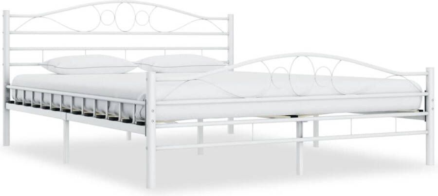 The Living Store Metalen Bedframe Elegant Klassiek Bed Afmeting- 210x147x85cm Ken- Wit Montage vereist