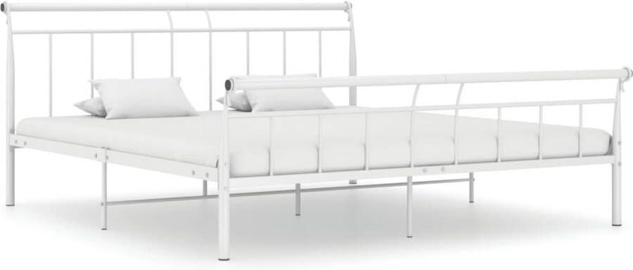 The Living Store Metalen Bedframe Comfort Bedframes 208 x 206 x 90 cm Wit Metalen Bed Frame Tweepersoons Bed Witte Bed Slaapcomfort Bedsteun