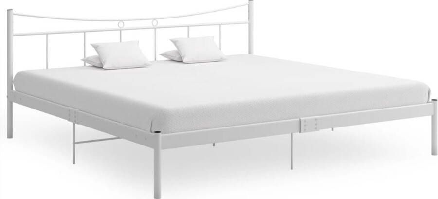 The Living Store Bedframe metaal wit 200x200 cm Bedframe Bed Frame Bed Frames Bed Bedden Metalen Bedframe Metalen Bedframes 2-persoonsbed 2