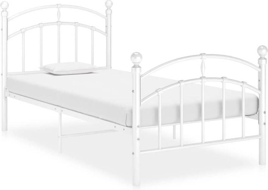The Living Store Metalen bedframe niet vermeld Bedframe Afmeting- 208 x 96 x 99.5 cm Met stevige lattenbodem Metalen Bedframe Wit Bedframe Enkelpersoonsbed Bedframe 90x200 Bedbodemsysteem