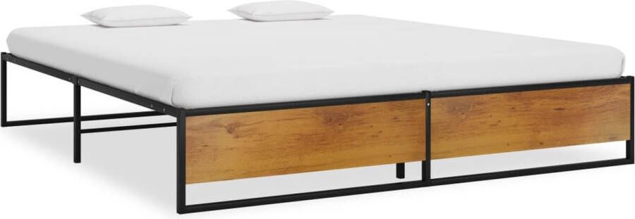 The Living Store Bed Premium Bedframe 144 x 208 x 32.5 cm Zwart Gepoedercoat Metaal Bedframe Metalen Bed Tweepersoonsbed Boxspring Hoofdbord