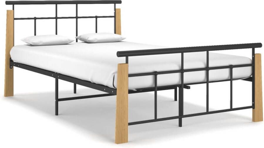 The Living Store Bedframe metaal en massief eikenhout 120x200 cm Bedframe Bed Frame Bed Frames Bed Bedden Metalen Bedframe Metalen Bedframes 2-persoonsbed 2