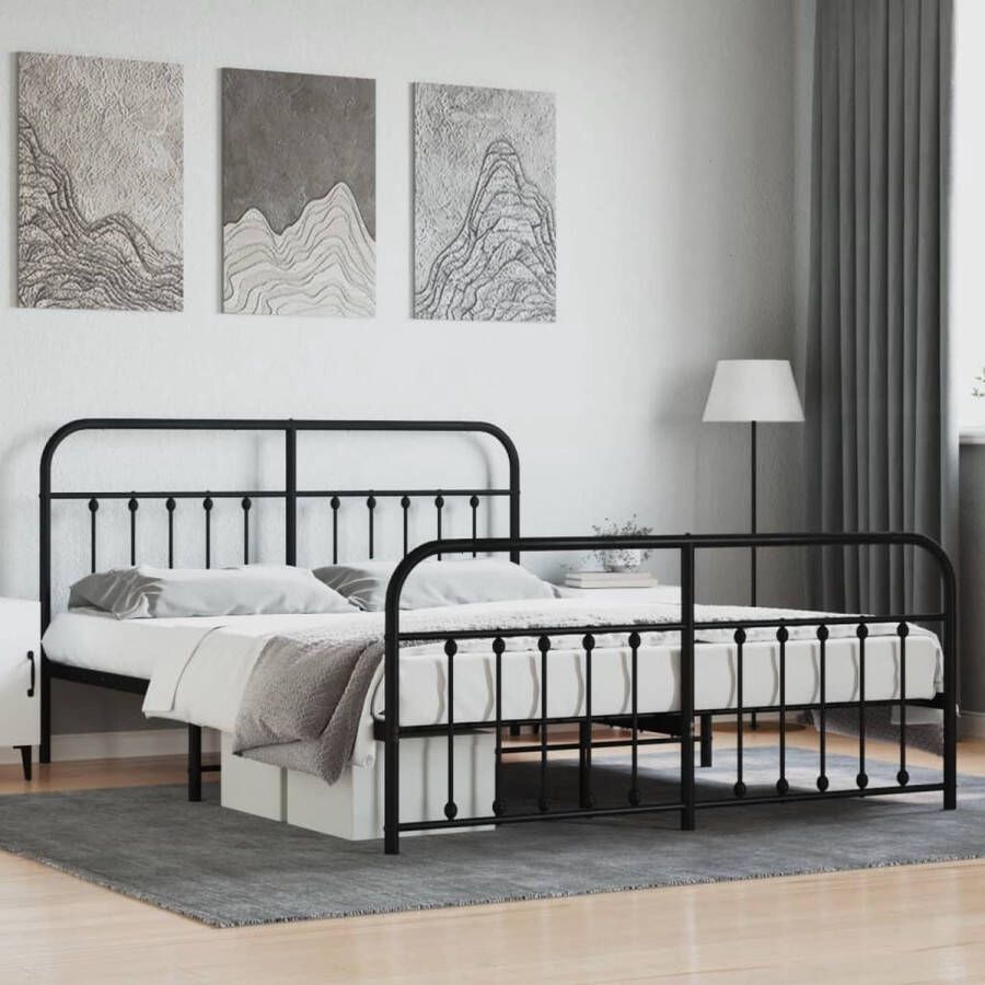 The Living Store Bedframe Metalen Constructie Zwart 219 x 187 x 100 cm Robuust en Functioneel