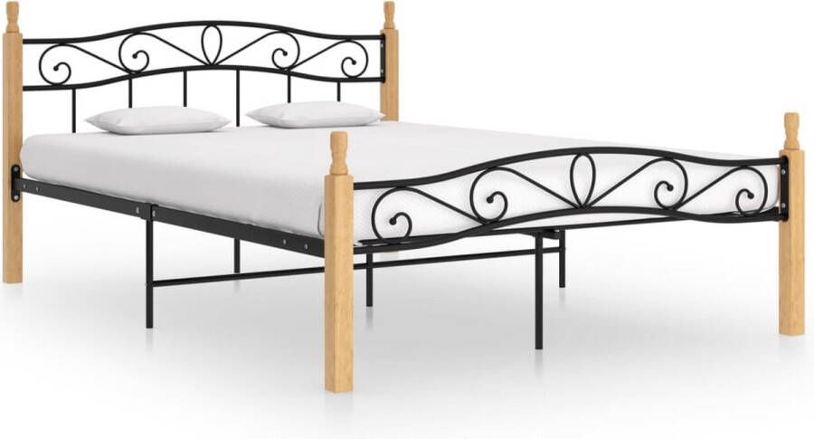 The Living Store Bedframe Metalen en Eikenhouten 210x147x90cm Zwart Lichthout