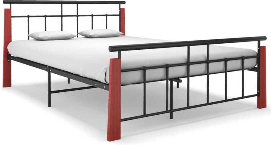 The Living Store Bedframe metaal en massief eikenhout 140x200 cm Bedframe Bed Frame Bed Frames Bed Bedden Metalen Bedframe Metalen Bedframes 2-persoonsbed 2