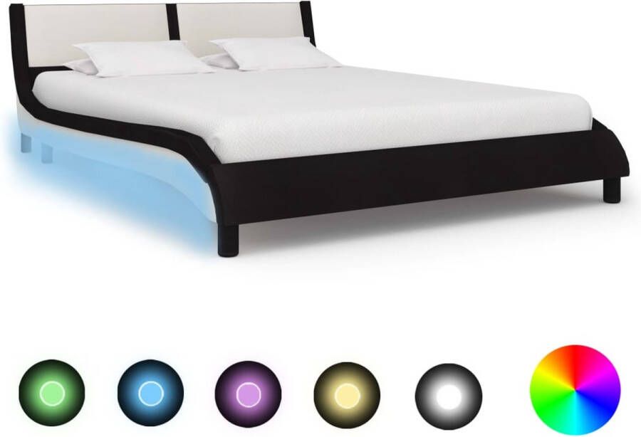 The Living Store Bedframe Modern design 229 x 130 x 68 cm Zwart en wit LED-strip Geschikt voor 120 x 200 cm matras Met comfortabel hoofdeinde