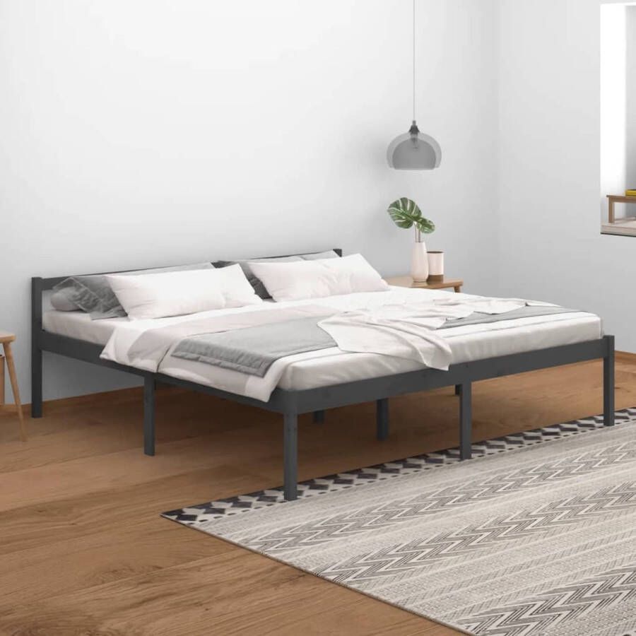 The Living Store Bedframe Modern Houten bedframe Afmeting- 205.5 x 165.5 x 70.5 cm Kleur- Grijs