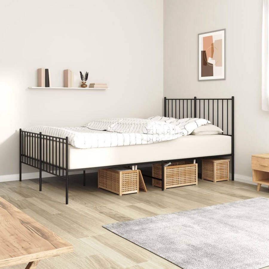 The Living Store Bedframe met hoofd- en voeteneinde metaal zwart 120x190 cm Bed