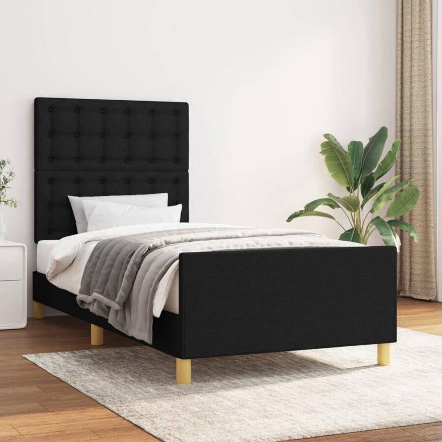 The Living Store Bedframe Modern ontwerp Verstelbaar hoofdeinde Stabiele constructie Multiplex lattenbodem Comfortabele ondersteuning Bed Frame Slaapcomfort Hoofdeinde Tweepersoon Bed Zwarte Bed